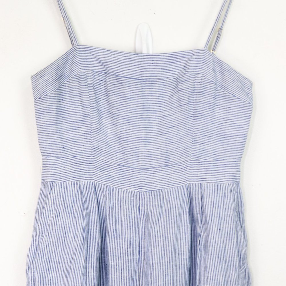 J. Crew Petite Linen Striped Jumpsuit Sleeveless Wide Leg Pinstripe Blue White 2 - Picture 7 of 7